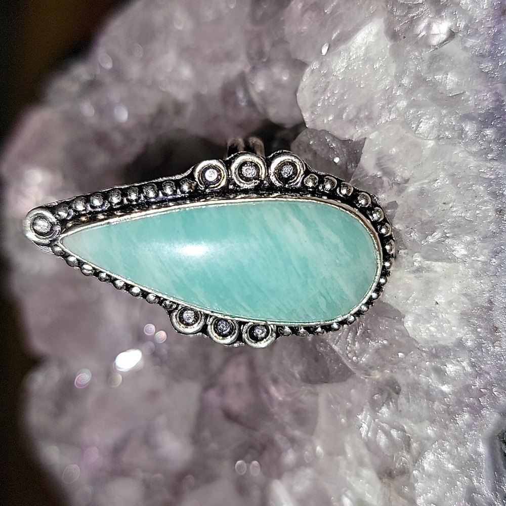 Amazonite Silver Plated Ring Size 8¼ New - image 1